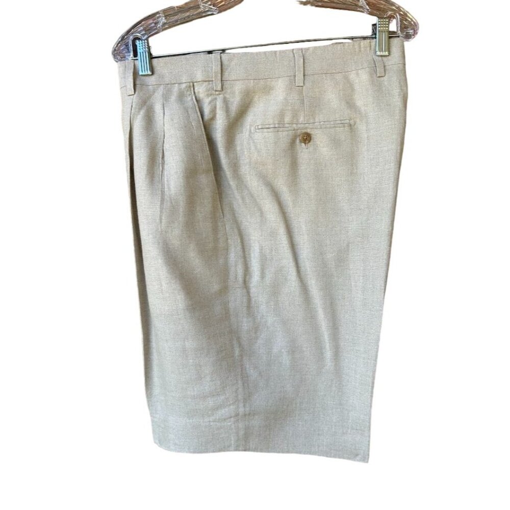 Paul‎ Fredrick Mens 100% Linen Beige Pleated Shorts 38W 10" inseam